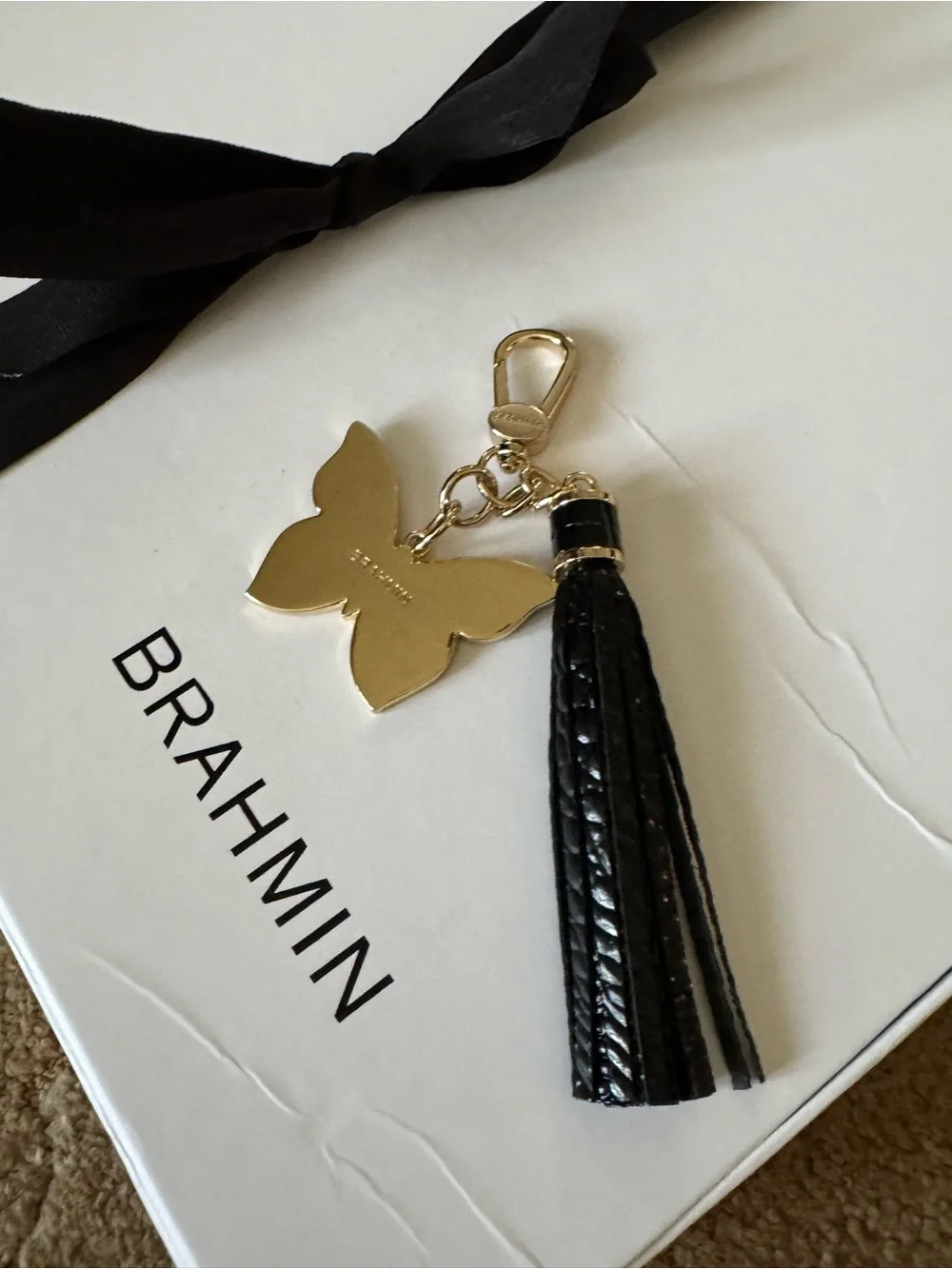 Beautiful Brahmin Black and Gold Butterfly Tassel Keyring